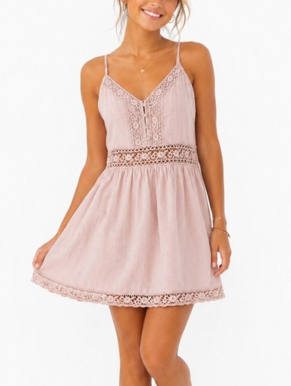 Abercrombie & Fitch Eyelet Crochet Trim Mini Sundress Pink Size S EUC